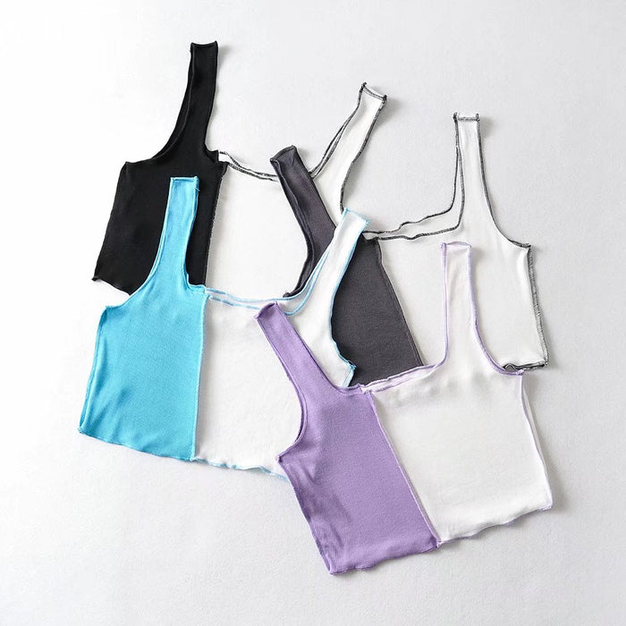 Spring Autumn Cotton Solid Color Hollow Out Cutout Strap Type Slim-Fit Color Matching Backless Vest