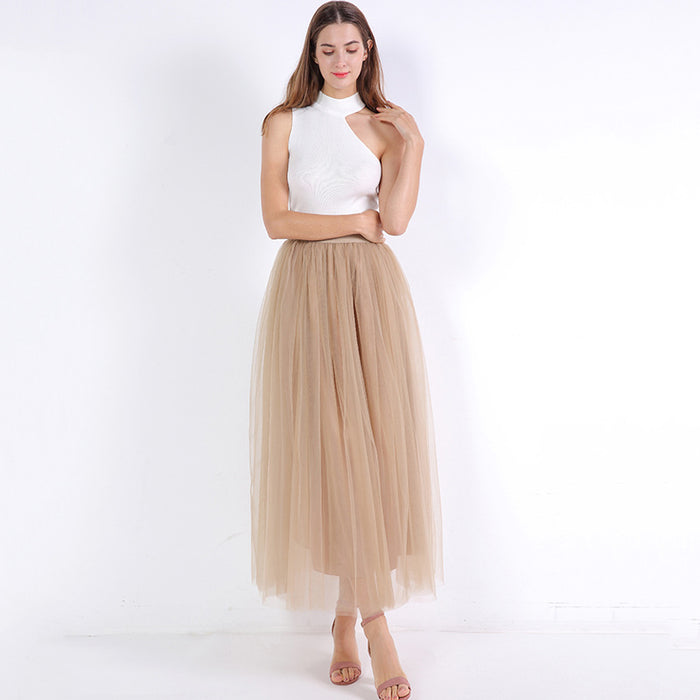 Women 4 Layers 100 Mesh Half-Length Long Skirt Tulle Skirt Gauze Skirt