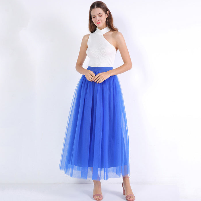 Women 4 Layers 100 Mesh Half-Length Long Skirt Tulle Skirt Gauze Skirt