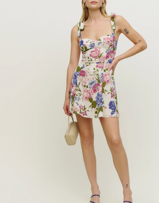 Summer Wind Women Floral Print Slim Tie Strap Dress