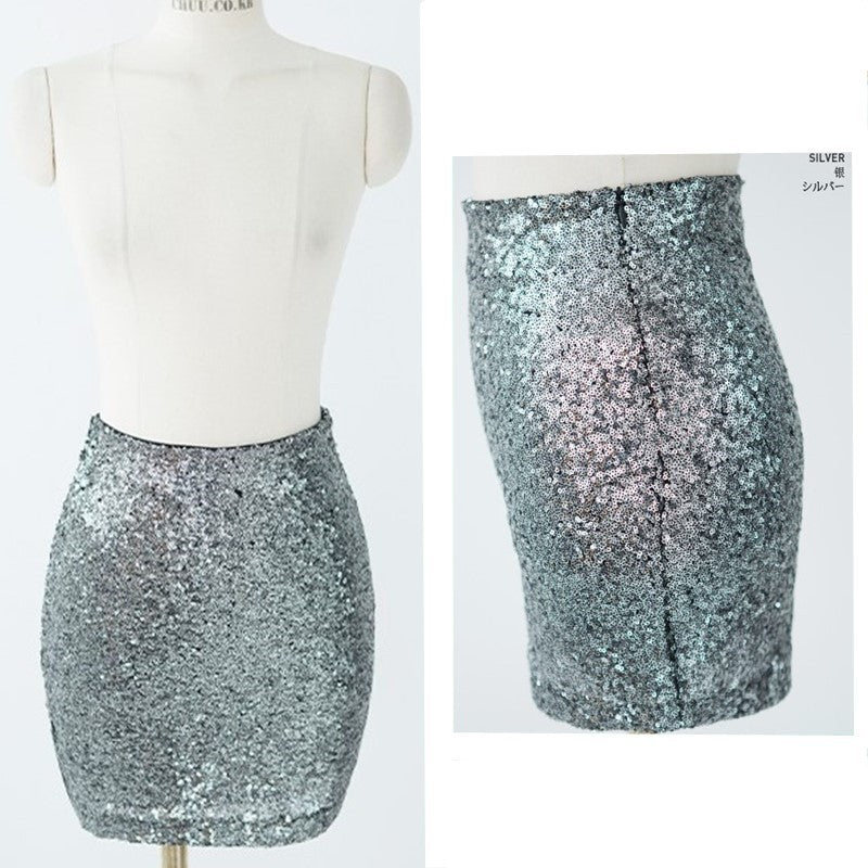 Spring Summer Gold Silver Color Sequined Hip Skirt Sexy Slim Dance Skirt for Women