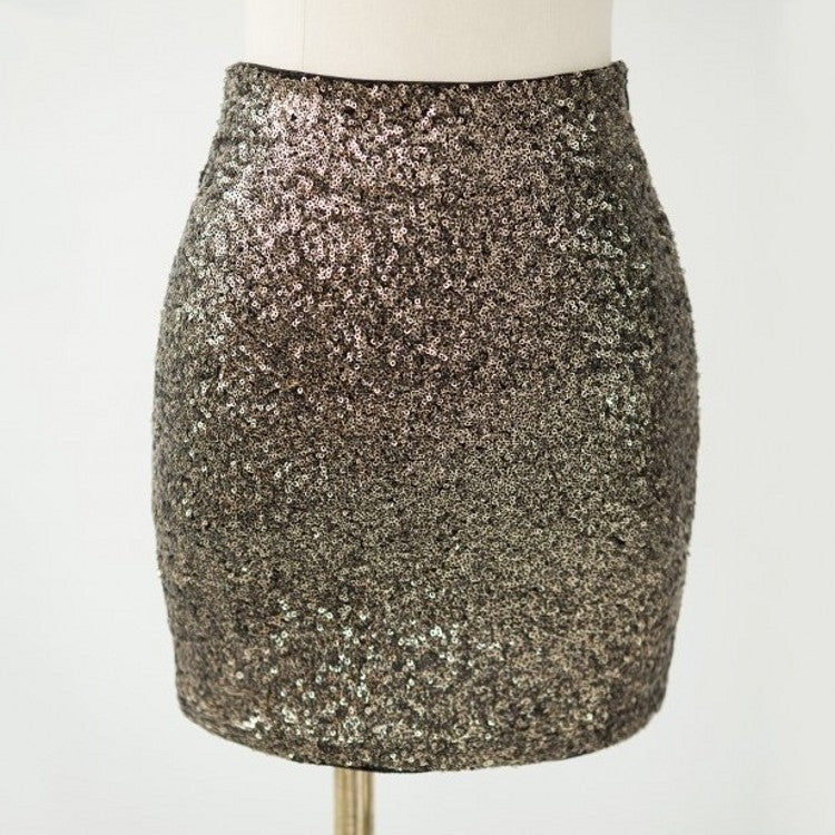 Spring Summer Gold Silver Color Sequined Hip Skirt Sexy Slim Dance Skirt for Women
