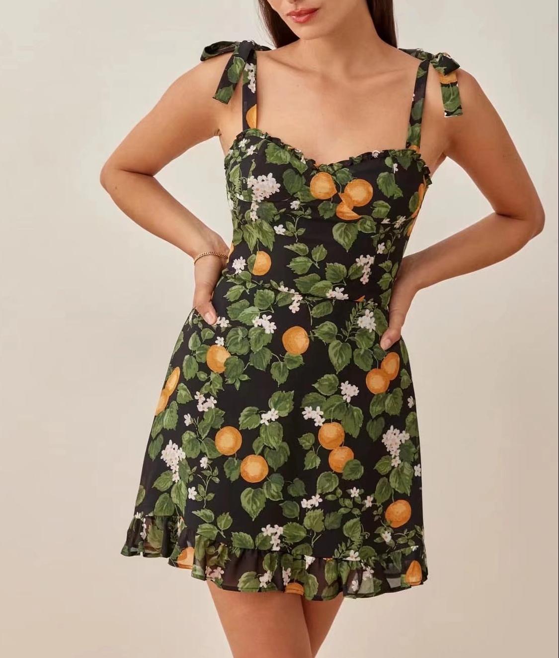 Floral Print Ruffled Hem Mini Slim Fit French Dress Summer