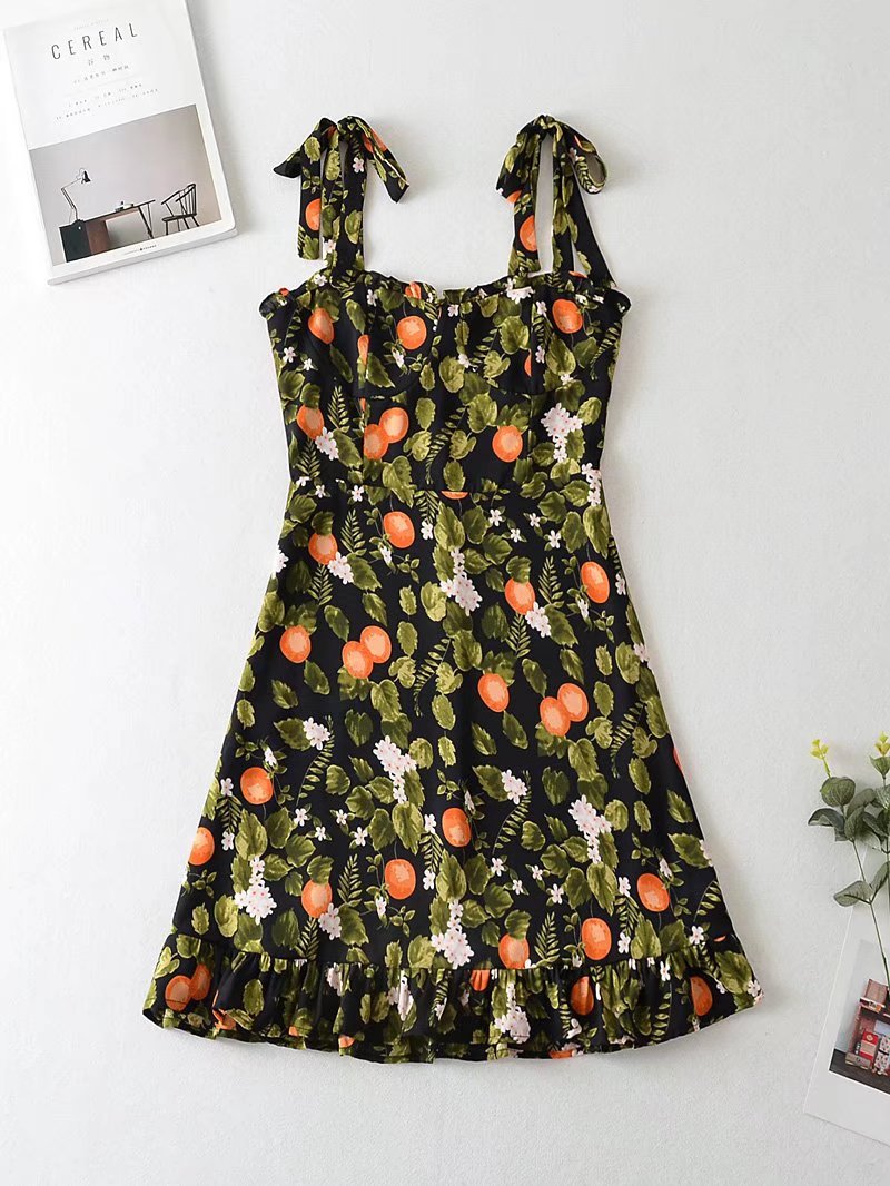 Floral Print Ruffled Hem Mini Slim Fit French Dress Summer