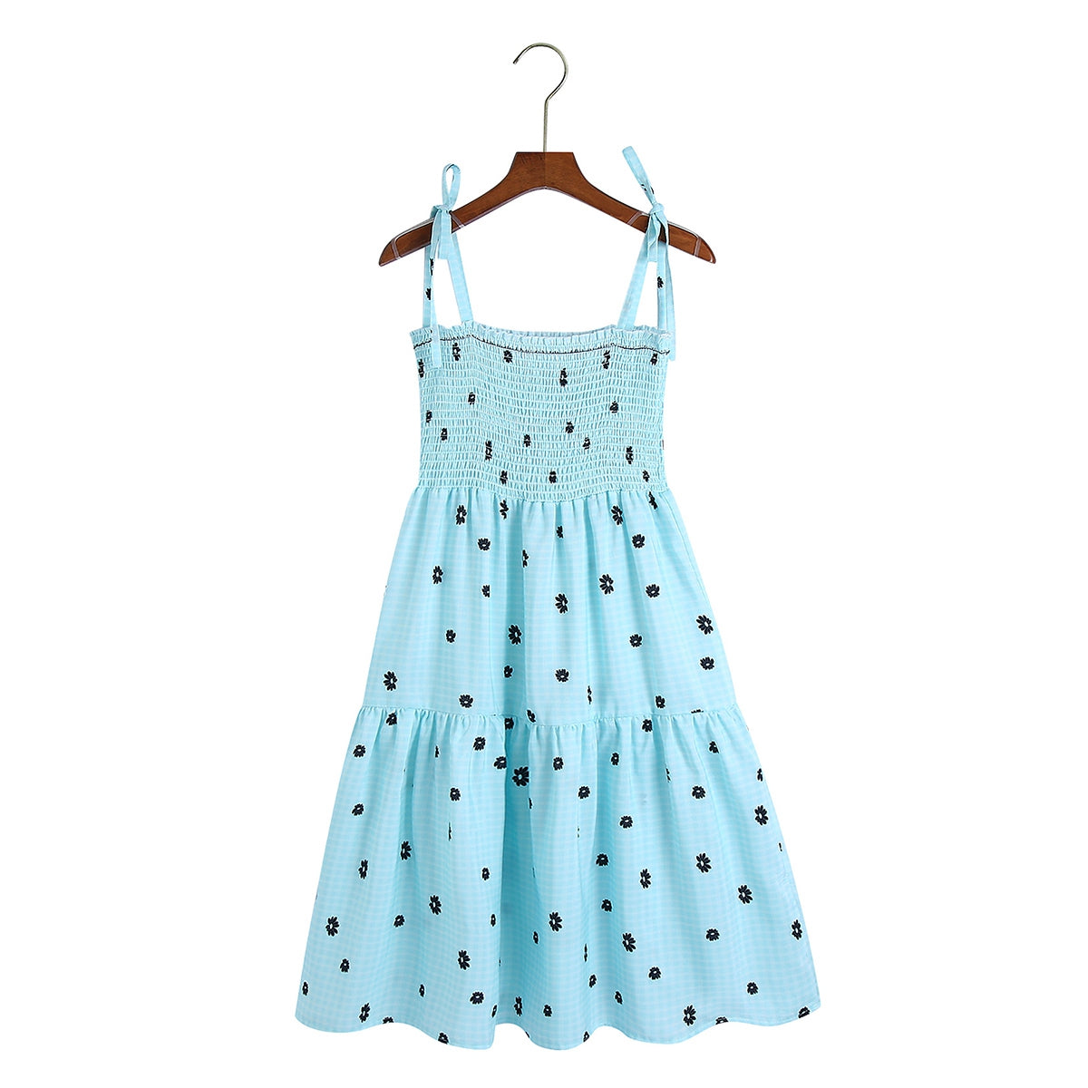 Women Clothing Stretch Chest-Wrapped Printed Blue Strap Dress Spring