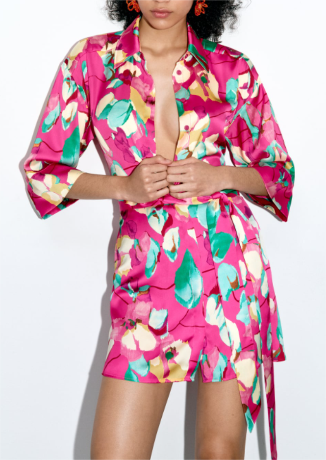 Summer Women Mid-Length Dress Floral Printed Shirt Dress