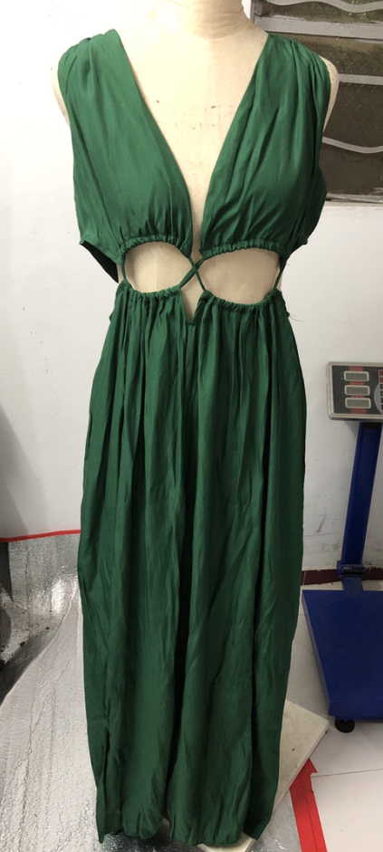 New Women Sleeveless Lace-up Hollow Out Cutout High Waist Irregular Asymmetric Swing Solid Color V-neck Dress