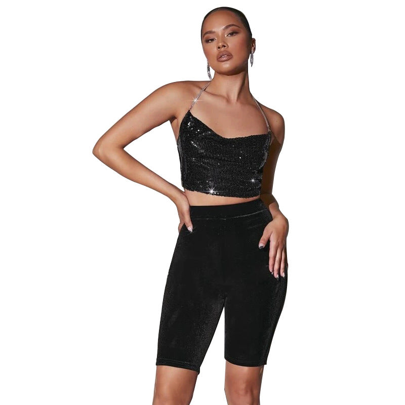 Sexy Drill Chain Camisole Backless Strap Sequin Sexy Women Clothing