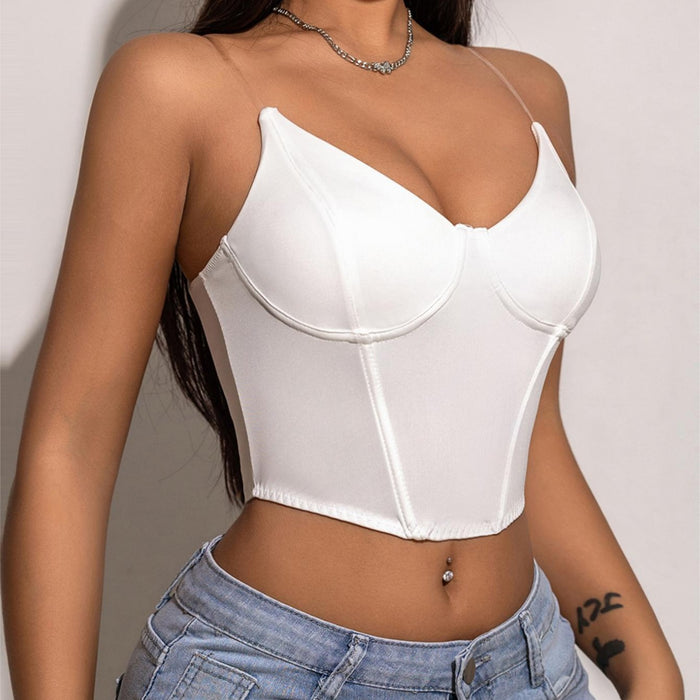 Boning Corset Corset Outer Wear Invisible Silicone Shoulder Strap Sexy Milk Silk Gathered Big Chest Strap Corset White