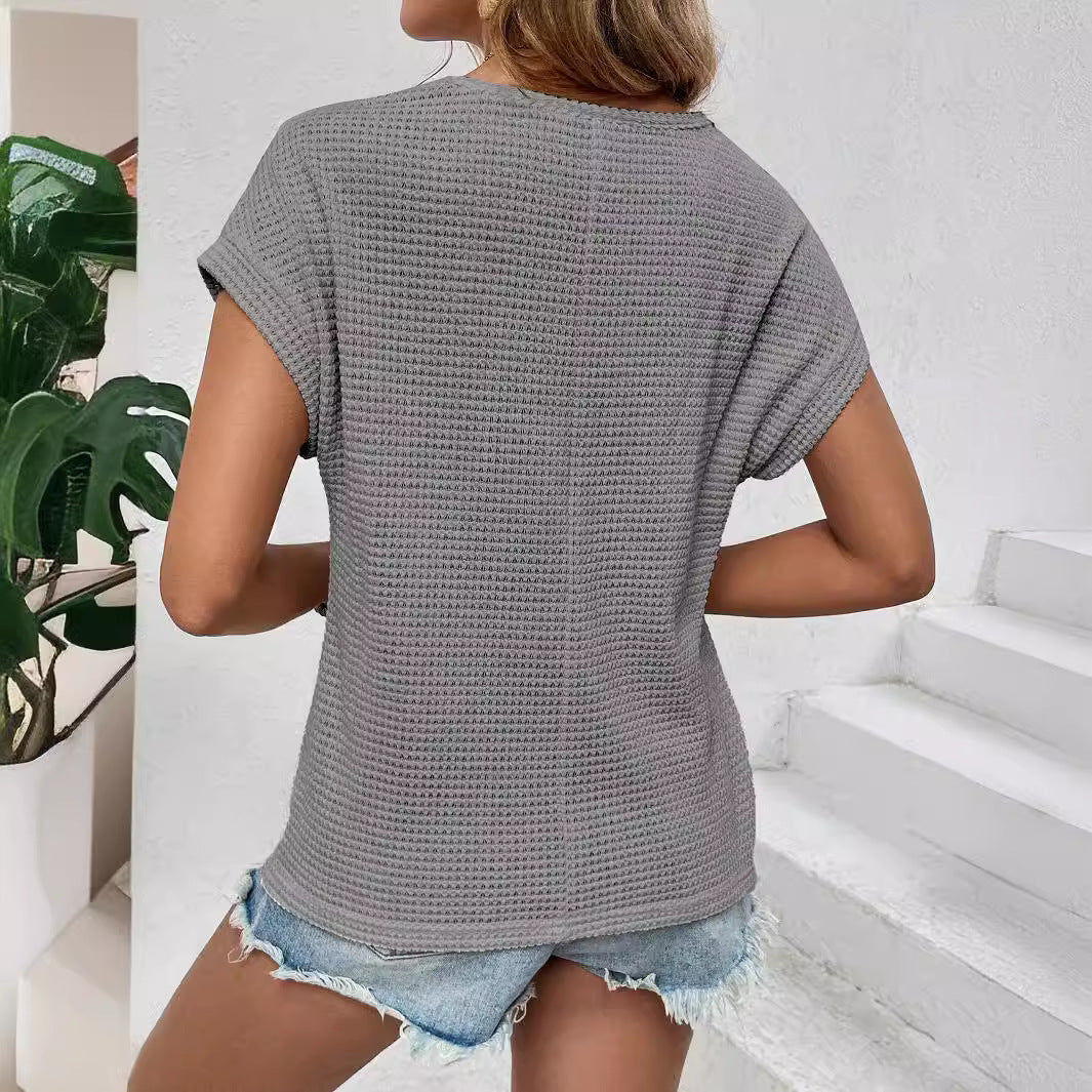 Women Clothing Summer Top Raglan Mesh Hollow Out Cutout Breathable All Match Short Sleeve T Shirt