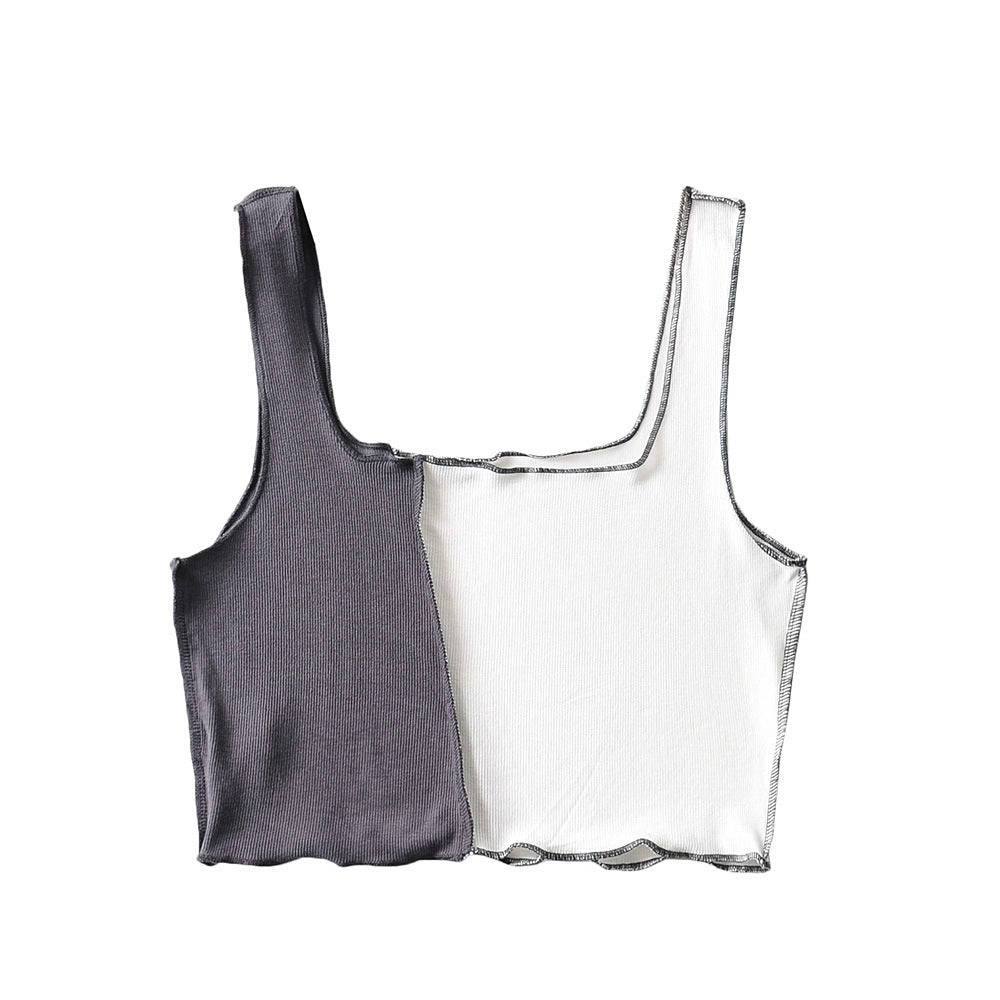 Spring Autumn Cotton Solid Color Hollow Out Cutout Strap Type Slim-Fit Color Matching Backless Vest