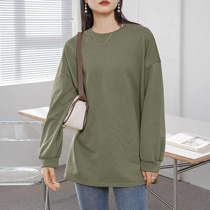 Korean Autumn Winter Women Solid Color Loose Mid Length Sweater Women Casual Cotton Top Women