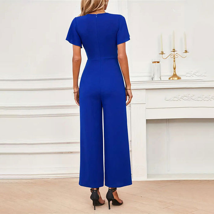 Ruffled Flying Sleeves Sleeveless Straight Leg Pants Women Stretch Knitted Wide Leg Jumpsuit Women High Grade Women Clothing