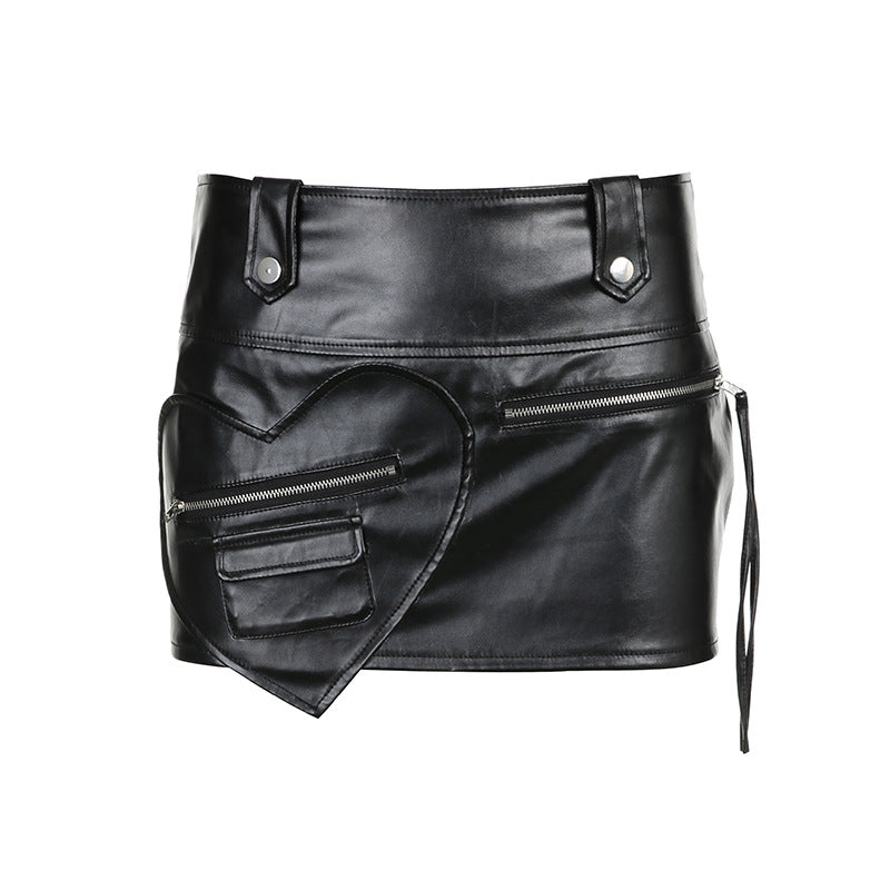 Asymmetric Stitching Design Leather Hip Skirt Nightclubs Sexy Short Skirt