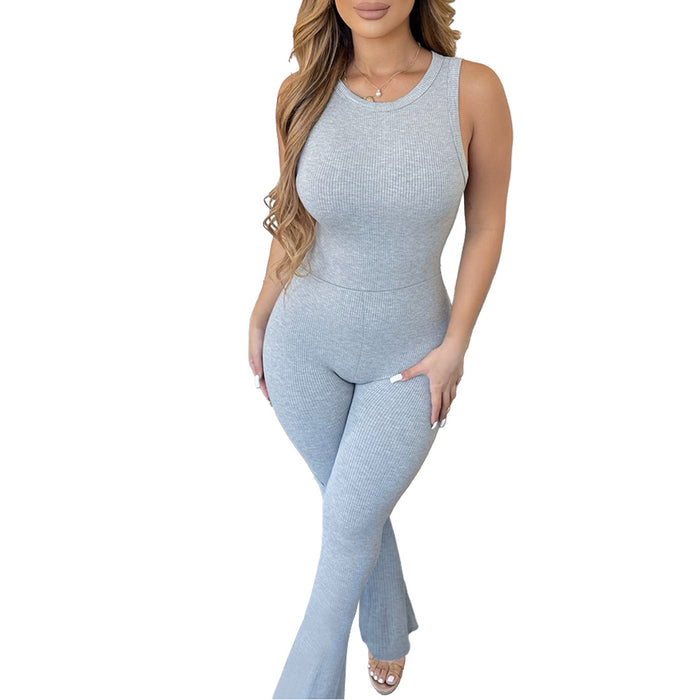 Women Clothing Comfortable Sleeveless Zipper Slim Fit High Waist Micro Pull Jumpsuit