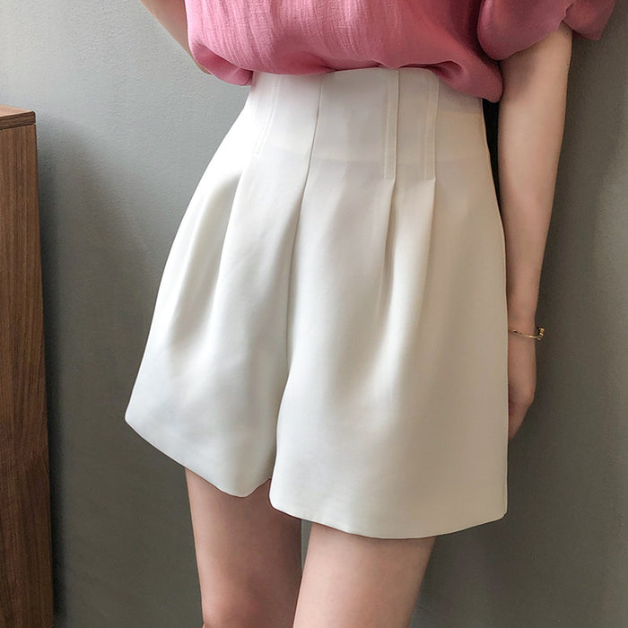 Double High Waist Shorts for Women Summer Korean Preppy Wide Leg A line Pumpkin Pants