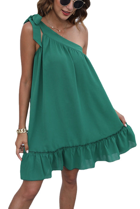 New Women Dress Fashion Shoulder-Baring Lace-up Small Chiffon Dress