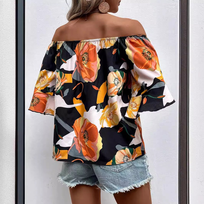 Women Clothing Seller Summer Smocking Floral Floral Print Off Shoulder Short Sleeve Women Lining