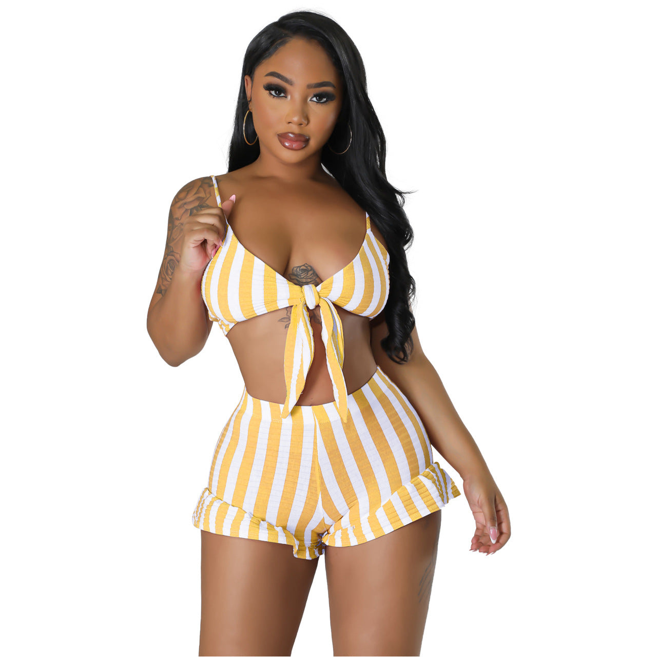 Women Clothing Sexy Thread Striped Two Piece Women