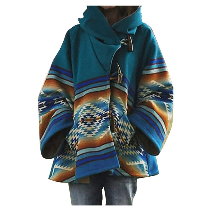 Winter Autumn Winter Women Loose Retro Printed Woolen Coat