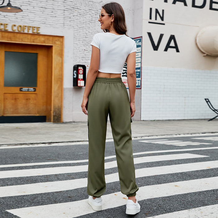 Autumn Winter Lacing Loose Cargo Pants Casual Pocket Ankle-Tied Trousers