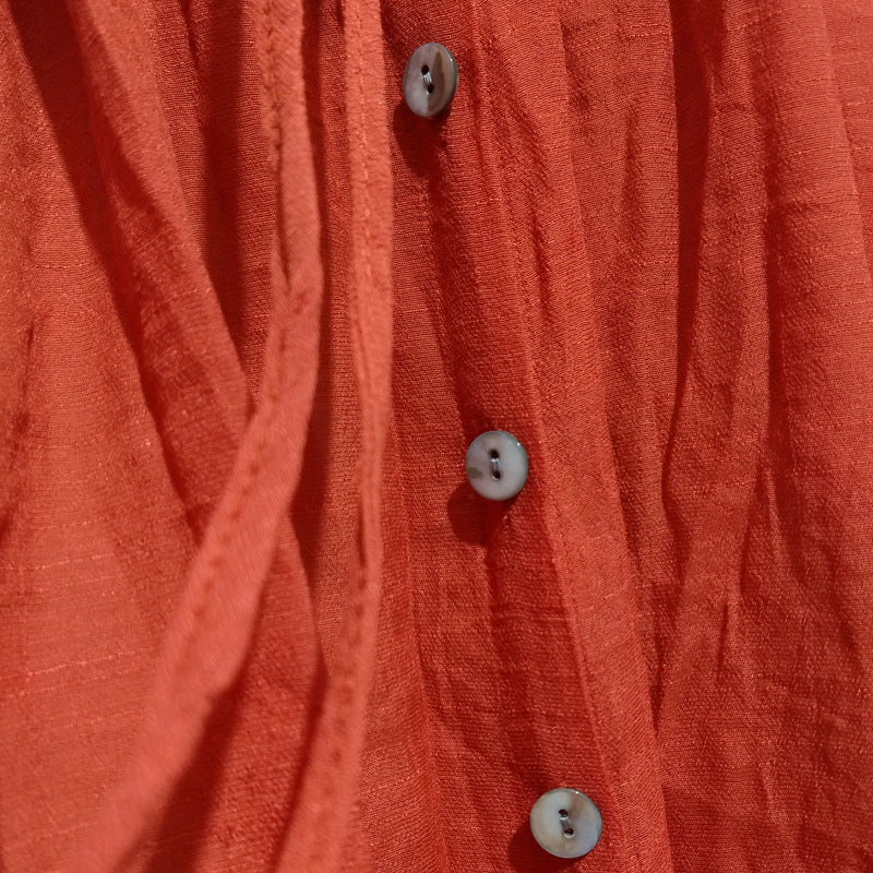 Beach Cover up Slubbed Fabric Button Draw Waist Strap Maxi Dress Sun Protection Shirt