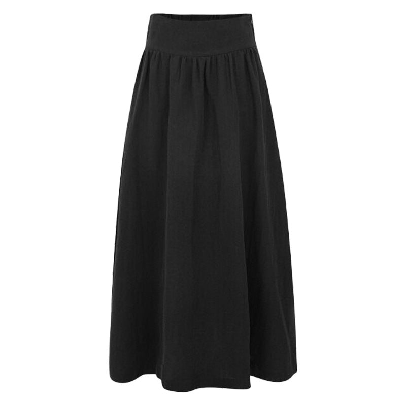 French High Waist Cotton Linen Skirt Summer Retro Simple Loose Figure Breathable Large Skirt A Line Skirt Women