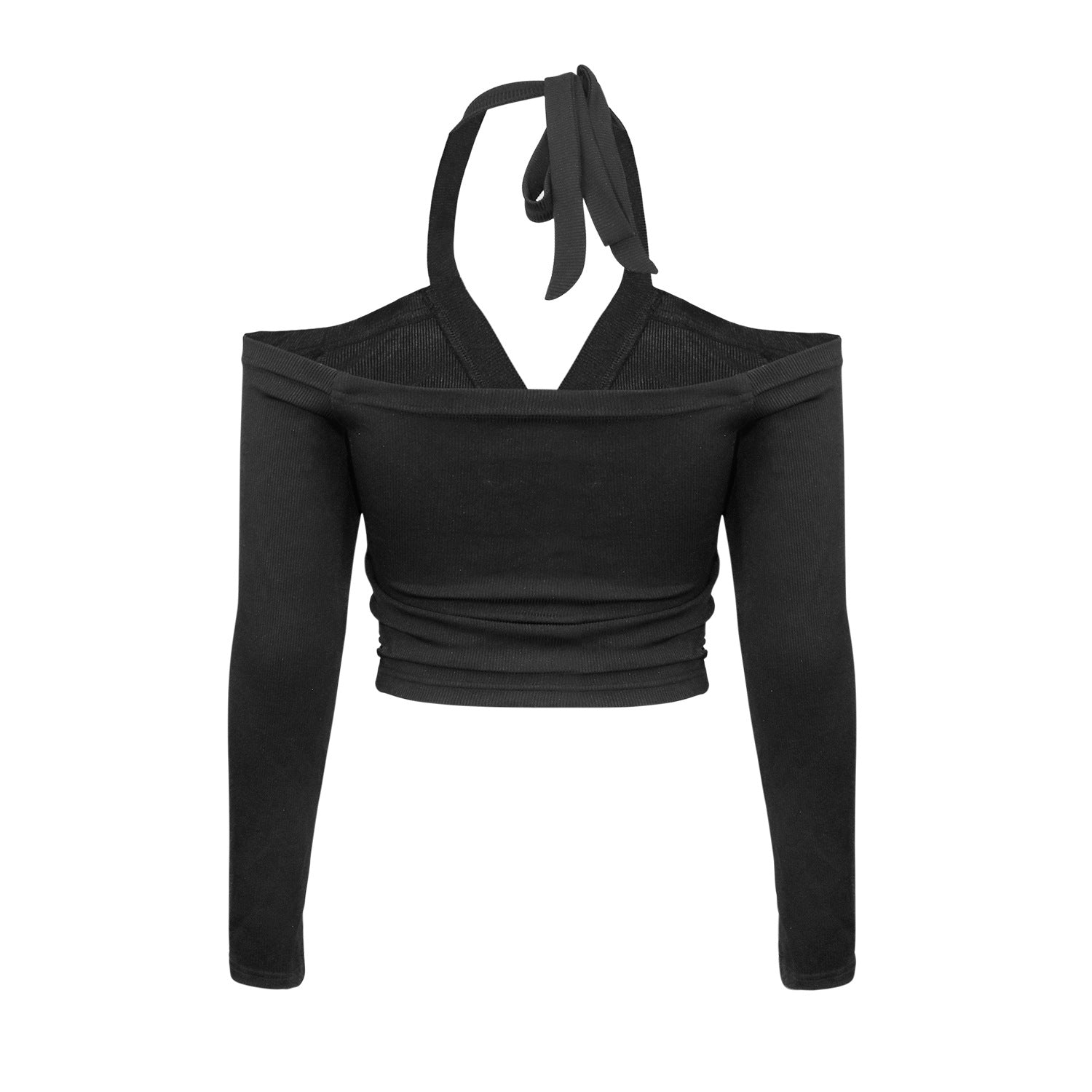 Women Clothing Slim Fit Sexy Lacing Halterneck Long-Sleeved Hollow Out Hollow Out Cutout Sweater Women Summer Bottoming Shirt