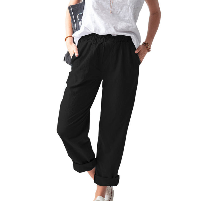 Summer Dried Shrimp Women Casual Elastic Straight Leg Trousers