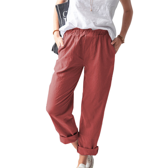 Summer Dried Shrimp Women Casual Elastic Straight Leg Trousers