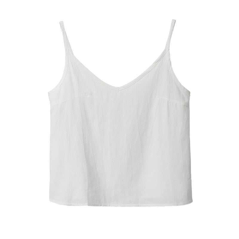 Linen V neck Sling Vest Summer Cotton Linen Cool Casual Simple Backless Sleeveless Inner Match Top for Women