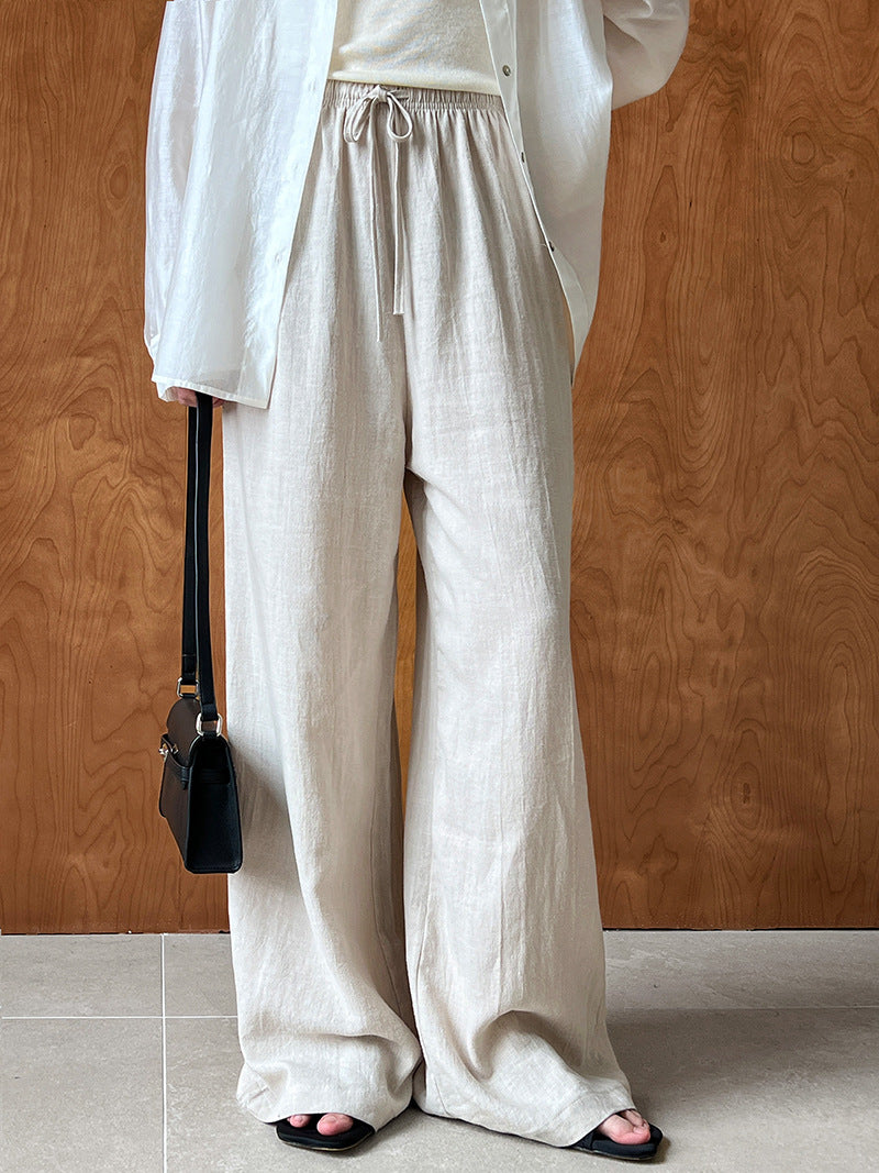Summer Linen Drawstring Wide Leg Pants Women Japanese Yamamoto Relaxed Feeling Lightweight Breathable Mop Trousers