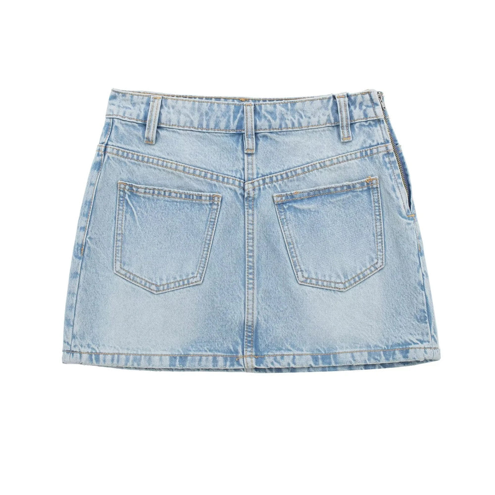 Women Summer Pocket Denim Mini Skirt