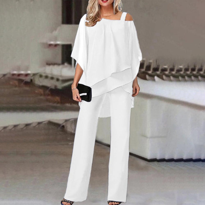 Women Clothing Solid Color Loose Casual Sleeve Irregular Asymmetric Suit