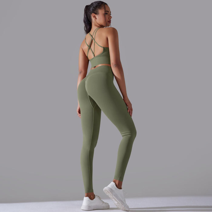 Arrival Seamless Knitted Solid Color Beauty Back Skinny High Waist Yoga Clothes Suit Running Fitness Two Piece Set