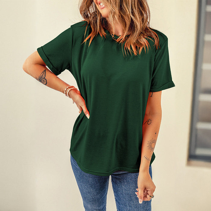 Solid Color round Neck Pullover Top Women Summer Simple Short Sleeve Pullover Women T shirt