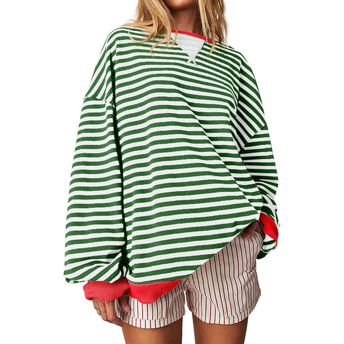 Women Clothing Autumn Winter Oversized Casual Thickening Striped Sweater Women