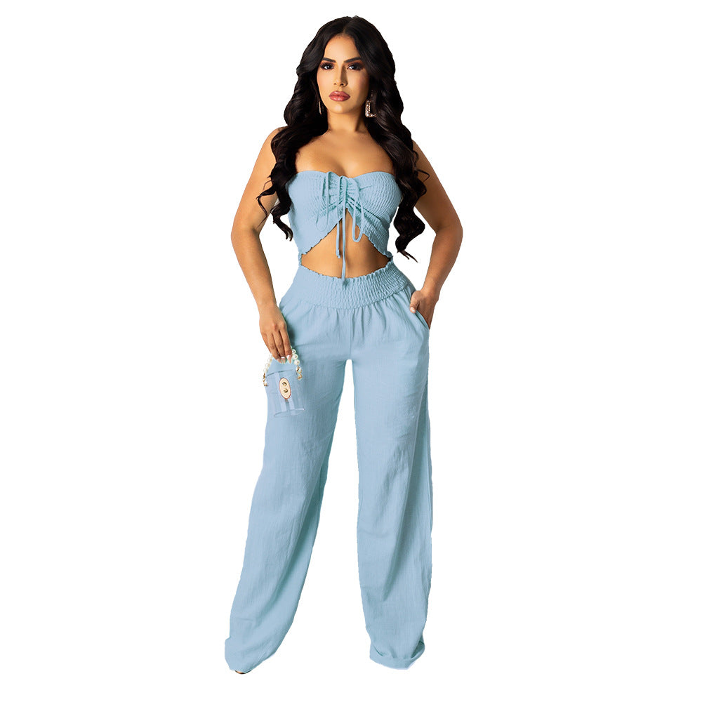 Autumn School Suit Women Clothing Bow Suspenders Tube Top Suit Women Two Piece Suit