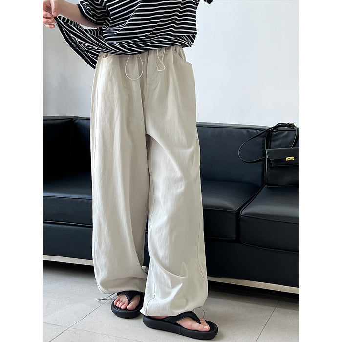 Retro Tencel Cotton Drawstring Elastic Waist Loose Cargo Pants Women Wide Leg Pants Casual Trousers