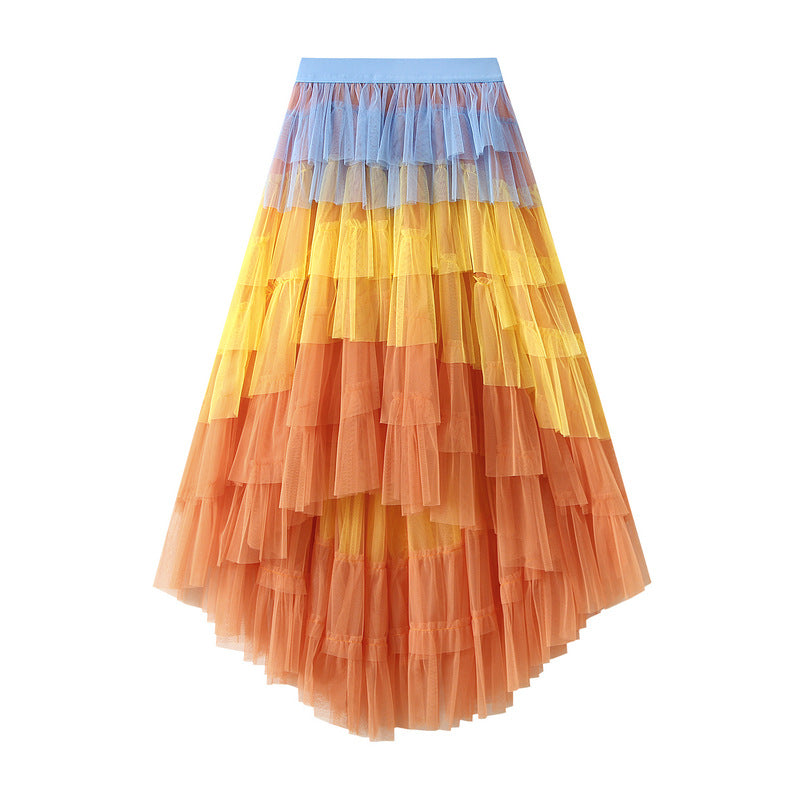 Irregular Asymmetric Tiered Dress High Waist Mesh Skirt Pettiskirt Women Gauze Skirt Fairy Dress