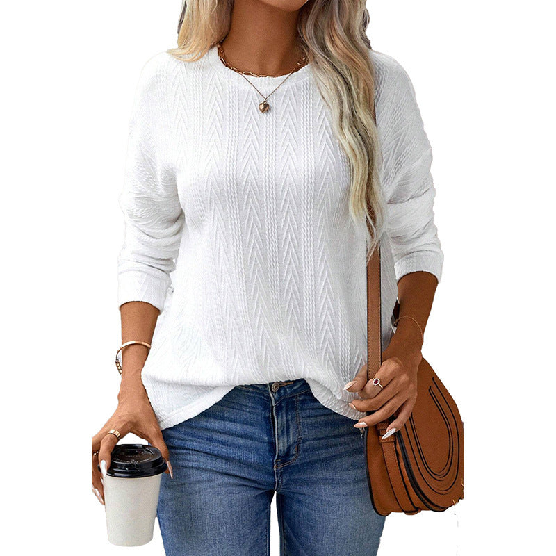 Women Clothing Solid Color T shirt Women Spring Texture Fabric Simple round Neck Sweater Women