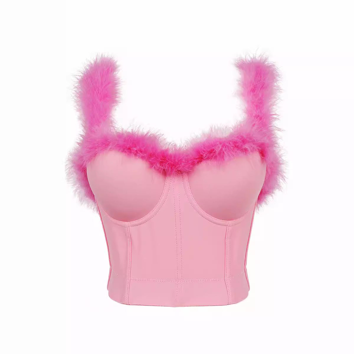 Furry Sexy Pink Girl Heart Bra Outer Wear Women Boning Corset Bra Wrapped Chest without Bunching