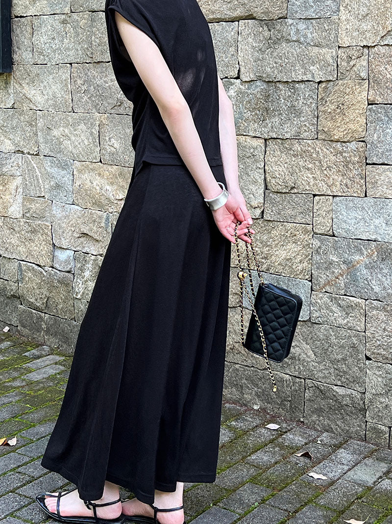 French Off Shoulder Knitting Suit Dress Irregular Asymmetric Swing Collar Top Skirt Two Piece Set
