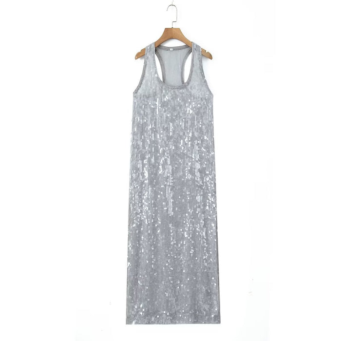 【MOQ-5 packs】 Winter Women Clothing Fashionable Slim Fit Long Sequined Vest Dress