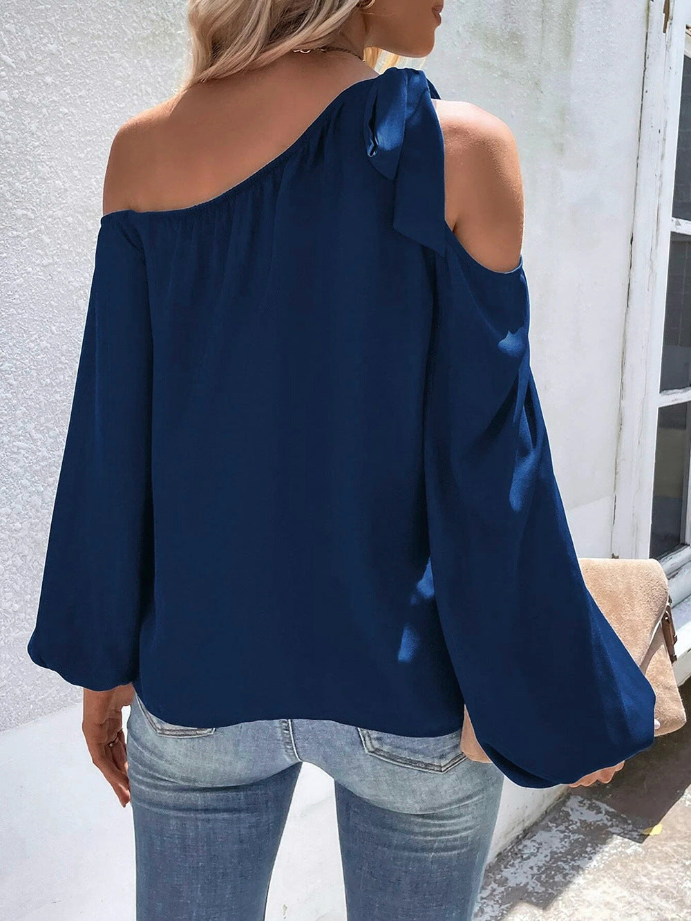 Women Shirt Spring Summer Chiffon off the Shoulder Lace up Loose Office Women Top