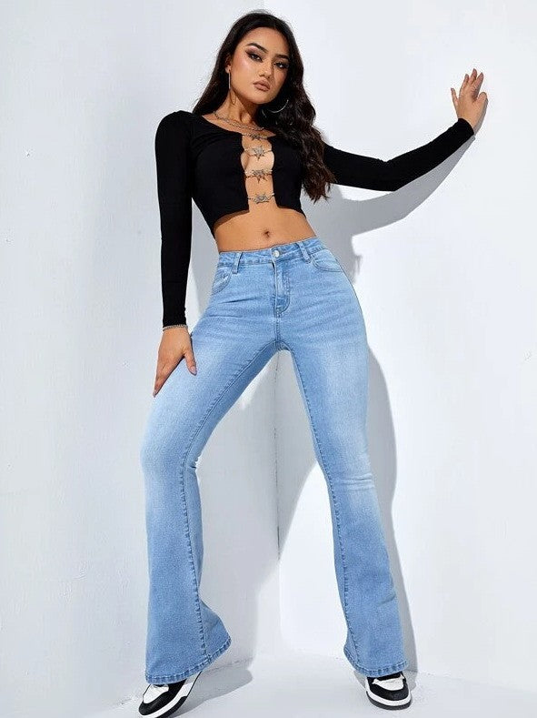Jeans Women High Waist Slim Fit Popular Stretch Bootcut Pants