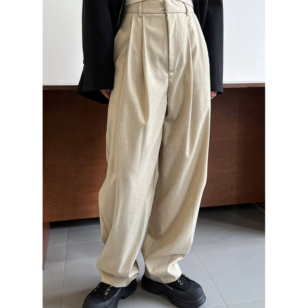 Linen Profile High Waist Work Pant Spring Autumn Thin Simple Loose Casual Straight Leg Mop Trousers
