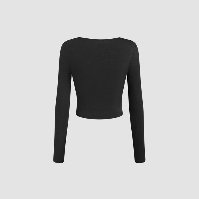 Autumn Winter Women Clothing Square Collar Pleated Slim Fit Long Sleeved Knitted T shirt Top