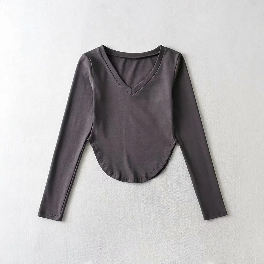 Early Autumn Thin Square Collar Irregular Asymmetric Inner Bottoming Shirt Slim Fit Slimming T shirt Long Sleeve Top Women