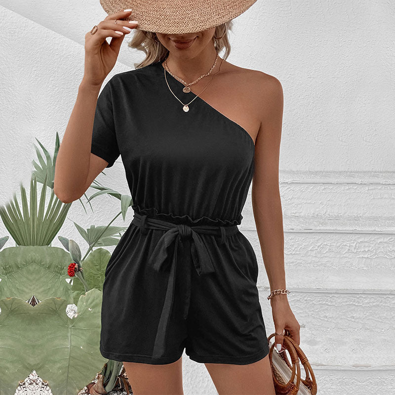 Summer Women Clothing Casual Shoulder Solid Color Romper